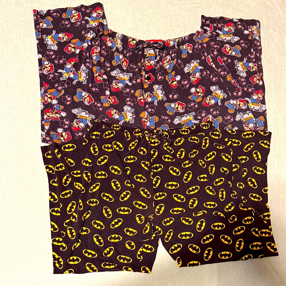 Nintendo Luigi & DC Comics Batman pajama pants boys size M 100% Cotton 2008